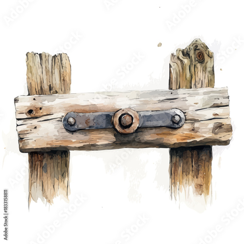 Elegant old wooden_fence_latch painting design collection, Hand-painted watercolor style, EPS format set, vectorized, vector set available in EPS, Simple design