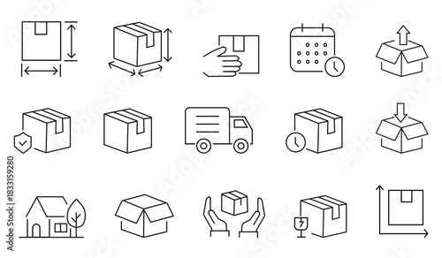 Vector monochrome moving line icon set