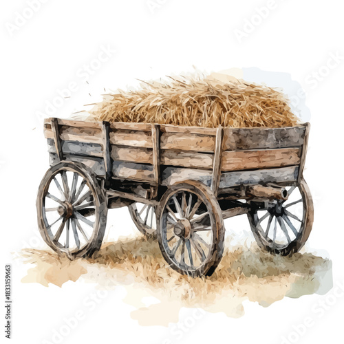 wooden_hay_wagon painting design collection, Hand-painted watercolor style, vectorized, vector set available in EPS, Simple design, EPS format set	