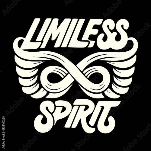 Cream colored wings and infinity symbol on black limitless