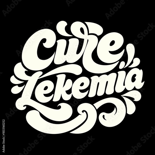 Cream cure leukemia text on black background lettering