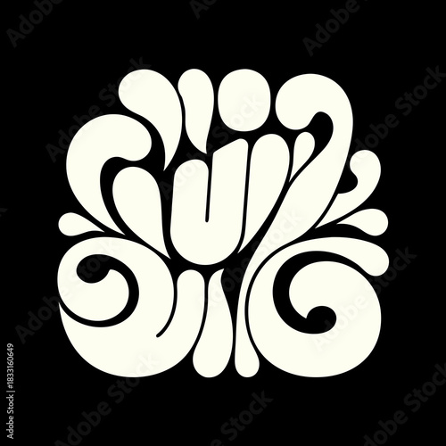 Creamy white abstract floral motif on black background 1