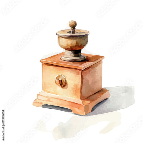 EPS format set, Elegant wooden spice grinder painting design collection, Hand-painted watercolor style, vectorized, vector set available in EPS, Simple design