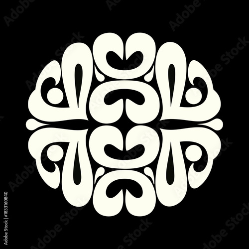 Creamy white abstract symmetrical organic shape on black