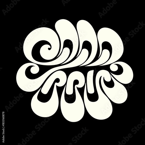 Creamy white calligraphy swirls on black background