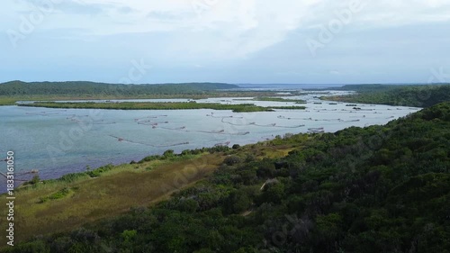 Wallpaper Mural Kosi Bay Mouth with Traditional Thonga or Tsonga Fish traps, camera panning up along the river and lakes. 4K Aerial Video Torontodigital.ca