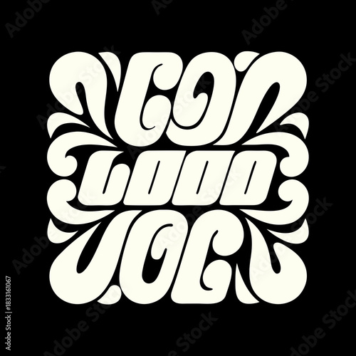 Creamy white groovy lettering on black background text