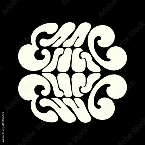 Creamy white groovy lettering on black background typography