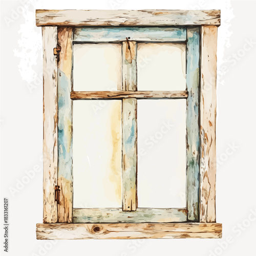 Elegant wooden window frame design collection, Hand-painted watercolor style, vectorized, vector set available in EPS, Simple design, EPS set	