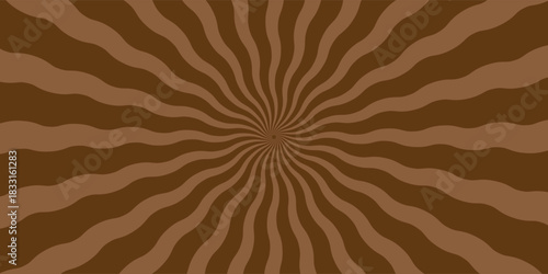 Candy color sunburst background. Abstract chocolate cream sunbeams design. Colorful spinning lines for template, banner, poster, flyer. Sweet rotating cartoon swirl or whirlpool. Vector backdrop.