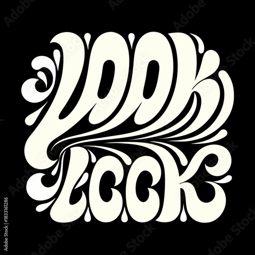 Creamy white retro lettering on black background typography