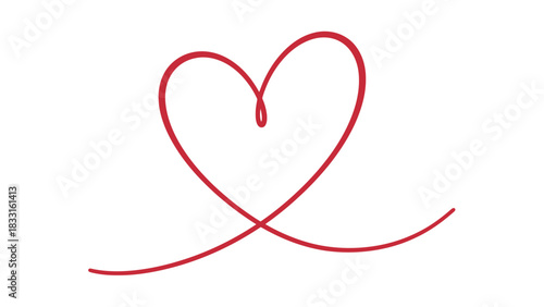 A simple, elegant, continuous line drawing of a red heart shape on a white background.