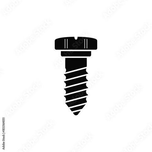 Black silhouette of a screw on white background bolt