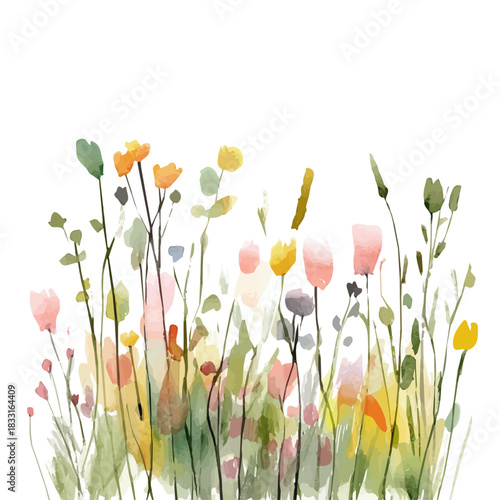 Watercolor_style_painting_of_hand_painted_meadow, Hand-painted, vectorized, vector set available in EPS, Simple design, EPS
