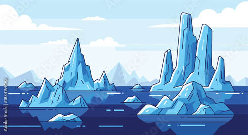 Serene Arctic Scene Icebergs Floating on a Calm Sea Under a Cloudy Sky