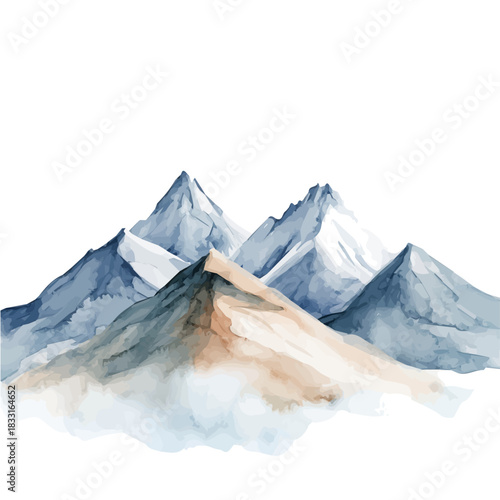 Watercolor_style_painting_of_hand_painted_mountain, Hand-painted, vectorized, vector set available in EPS, Simple design, EPS
