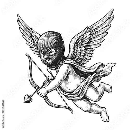 Vintage Cupid with Balaclava Brutal Vector Art