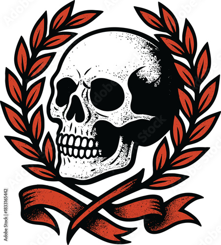 Vintage Skull Wreath Badge Emblem Illustration
