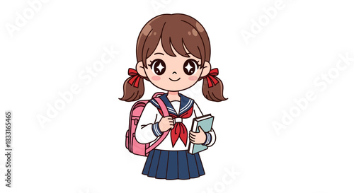 Cheerful schoolgirl illustration with a classic uniform and beaming eyes ready for knowledge