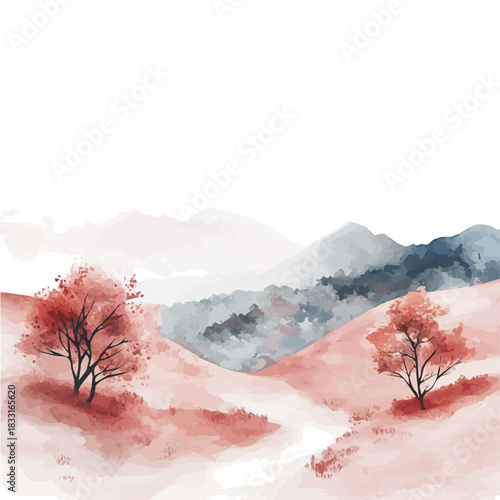 Watercolor painting, An Elegant valley painting design collection, Hand-painted, vectorized, vector set available in EPS, Simple design, EPS