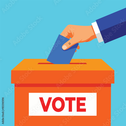 Hand Dropping Ballot Paper Into Orange Vote Box Illustration