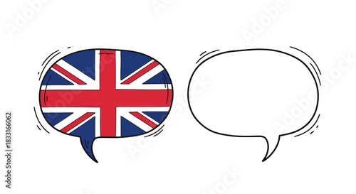 Communication design with english flag speech bubble and a blank speech bubble option