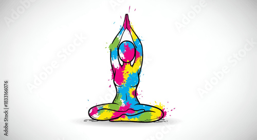 Colorful Silhouette of a Person Practicing Yoga in Meditation Pose Illustration
