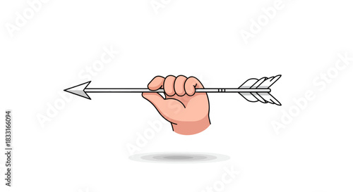 Conceptual illustration depicting a hand firmly holding an arrow poised for targeting success