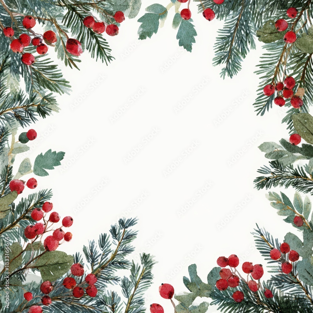 Fototapeta premium Watercolor Christmas pine frame