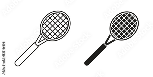 Racquet icon in doodle and stroke style.