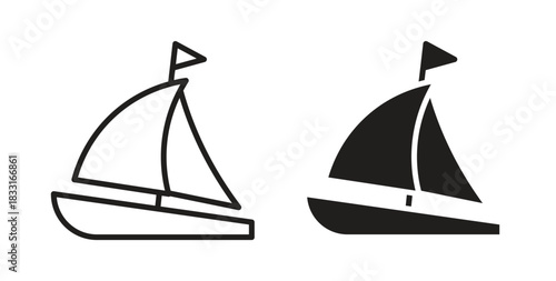 Sailboat icon in doodle and stroke style.