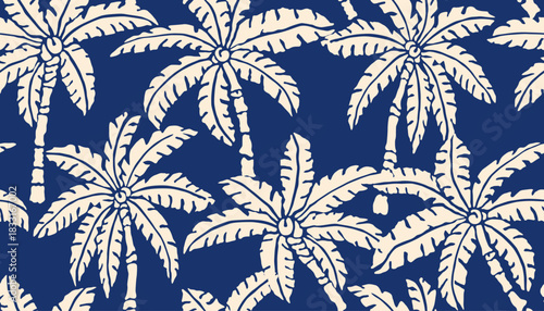Tropical pattern with freehand drawn palm trees. Hawaii summer background for fabric, textiles, clothing, poster, cover, decoration, banner, wallpaper, interior decor. Vector illustration.