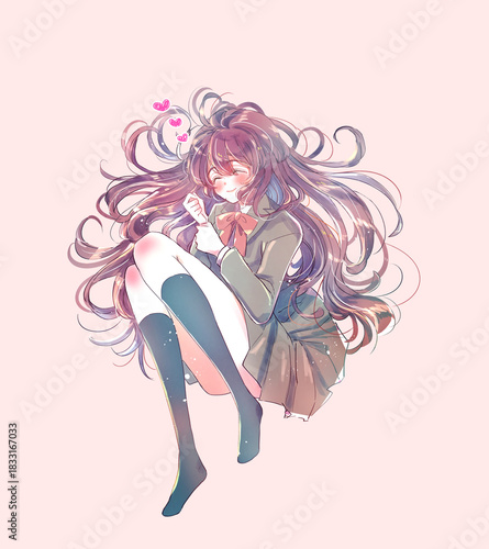 寝転がる女子学生　好き　笑顔