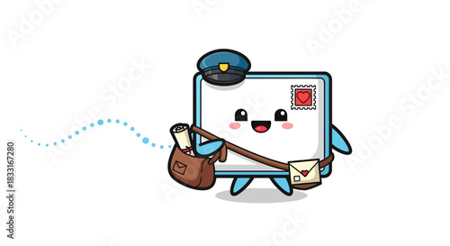 Delivering love cute envelope character postal service with speed dots trailing behind