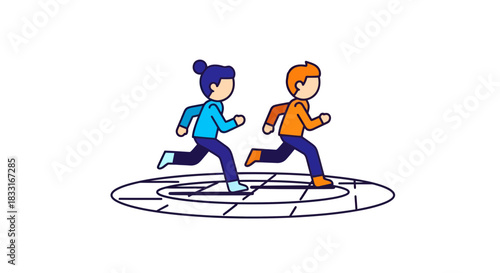 Depiction of collaborative effort showing two individuals running together on a shared path