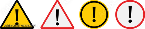 Collection of exclamation mark warning signs in various shapes