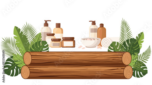 Relaxing spa day invitation with natural skincare products and tropical foliage, perfect for wellness promotions and self care