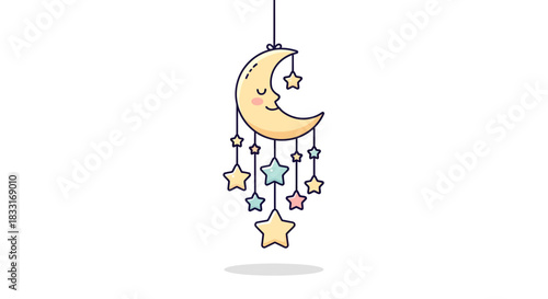 Dreamy Crescent Moon Mobile with Hanging Stars for Nursery Decor and Peaceful Slumber