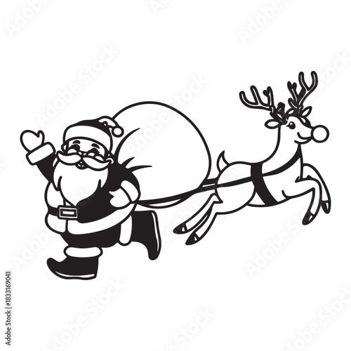 Santa Claus and Reindeer Delivering Christmas Gifts