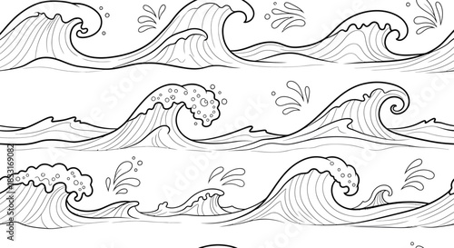 Dynamic line art ocean wave pattern capturing the serene yet powerful marine atmosphere