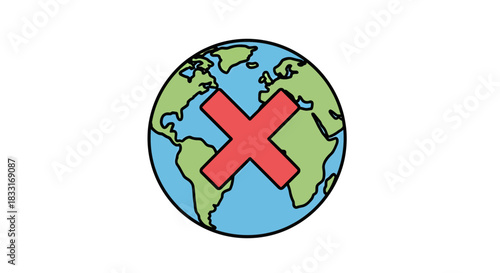 Earth with a crossed out symbol, depicting the planet's challenges and potential risks
