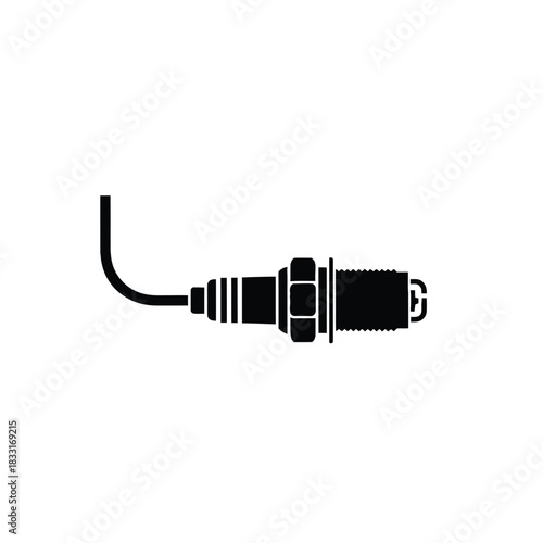Black silhouette of a spark plug with wire on white background