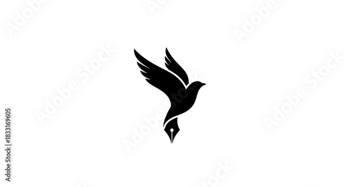 Elegant Bird and Pen Logo Design for Creative Writing 1.