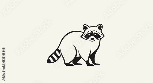 Raccoon Illustration A Detailed Black and White Vector Image.