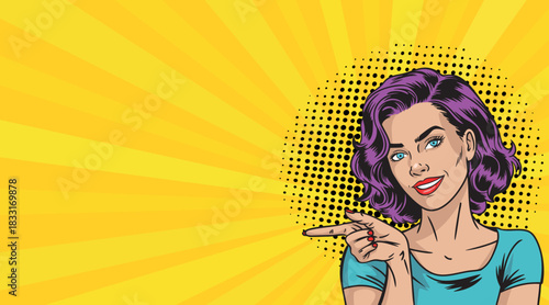 A beautiful girl in pop art style shows