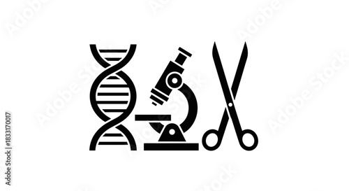 DNA Microscope and Scissors Genetic Research and Manipulation.