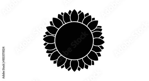 Black and White Sunflower Illustration with Detailed Petals.