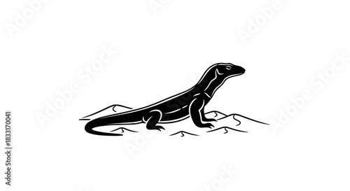 Detailed Illustration of a Komodo Dragon in Black and White.