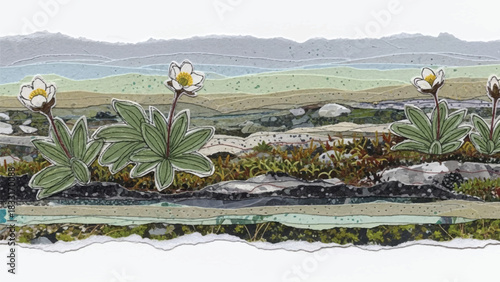 Alpine Tundra Wildflower Textile Collage Art