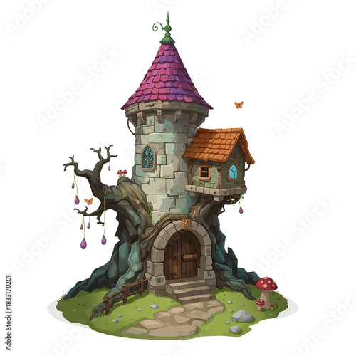 Enchanting treehouse dwelling with whimsical details and fantasy architecture elements and design